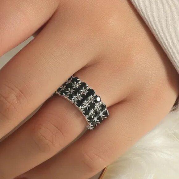3/$35 Black Rhinestone Elastic Stretch Ring Stackable Diamond Stone Women - Picture 5 of 5